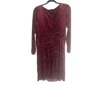 DB Studio Women's 18 Burgundy Velvet Ruched Midi Dress Long Sleeve Elegant